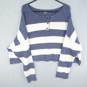 American Eagle Sweater Womens Extra Large Blue Long Sleeve Henley Collar Cropped